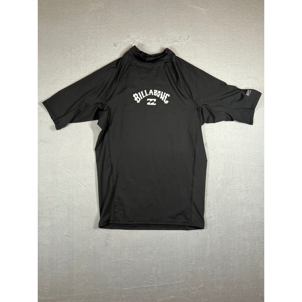 Billabong Mens Rash Guard Surf Shirt Black Large UPF 50+ Short Sleeve